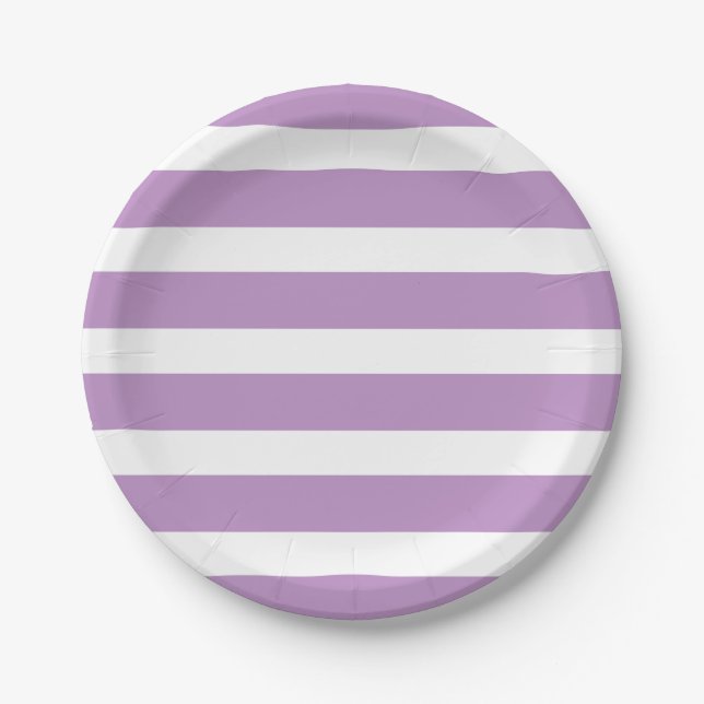 Plato De Papel Moda moderna Lilac Purple Stripe Birthday Party (Anverso)