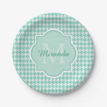 Moda Monograma Mint Green Houndstoth Con Nombre