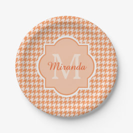 Plato De Papel Moda Monograma Naranja Houndstoth Con Nombre