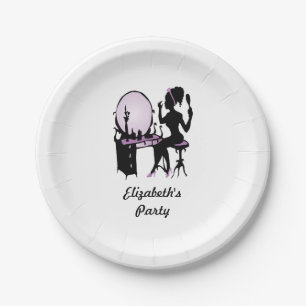 Plato De Papel Moda Morado y Mujer Negra Moda Silhouette