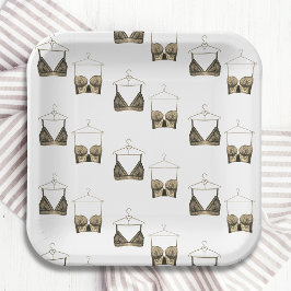 Plato De Papel Moda negra Lace Watercolor Lingerie Bridal Shower