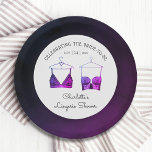 Plato De Papel Moda negra Lace Watercolor Lingerie Bridal Shower<br><div class="desc">La Moda Negra Lace Watercolor Lingerie Bridal Shower Plates Paper Tableware incluye elegantes sostenes de encaje negro y violeta con su fiesta de lencería personalizada, fiesta de tocador o ducha de novia en un guión elegante. Personalice editando el texto en los cuadros de texto proporcionados. Creado por ©Evco Studio www.zazzle.com/store/evcostudio...</div>