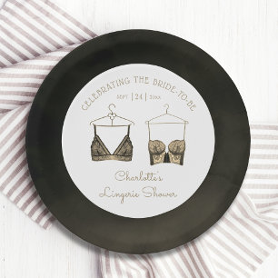 Plato De Papel Moda negra Lace Watercolor Lingerie Bridal Shower