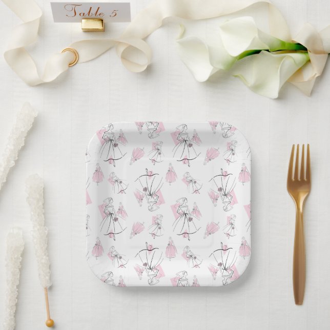 Plato De Papel Moda Novia Pink Multi square (Boda)