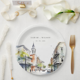 Plato De Papel Moda Nueva Orleans Louisiana Watercolor Boda