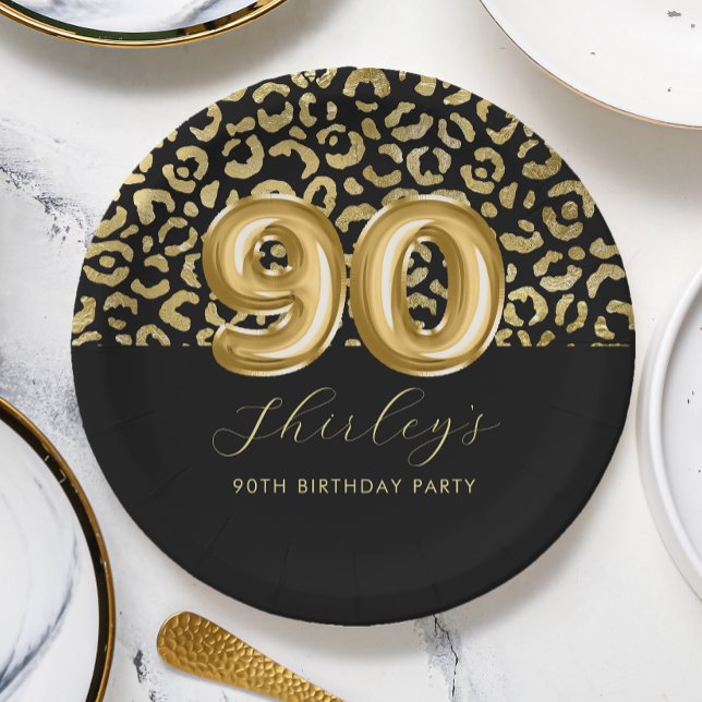 Plato De Papel Moda Oro Leopardo Negro Imprimir 90 cumpleaños (Subido por el creador)