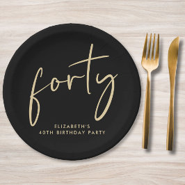 Plato De Papel Moda Oro Negro 40 Fiesta de cumpleaños