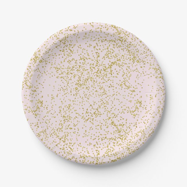 Plato De Papel Moda Oro Rosa Rubor Confetti Sparkle (Anverso)