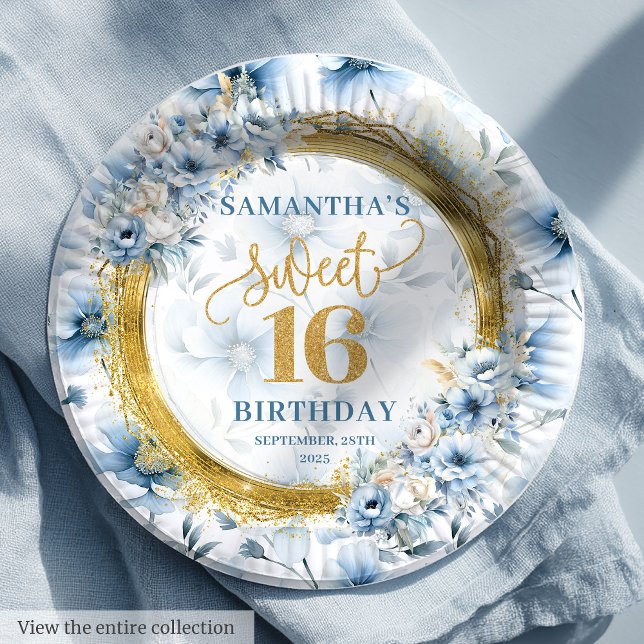 Plato De Papel Moda Pastel Azul Dulce 16 Plata Fiesta de espuma d (Chic Pastel Blue Sweet 16 Gold Sparkle Party Plates

)