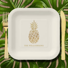 Plato De Papel Moda Piña de Oro