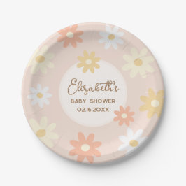 Plato De Papel Moda retro simple Daisy Boho Chica Baby Shower
