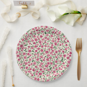 Plato De Papel Moda romántica rosa Roses Floral Bridal Shower