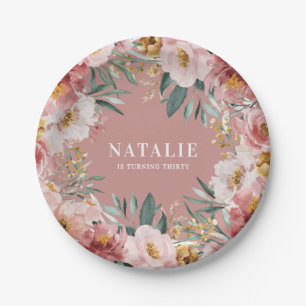 Plato De Papel moda rosa de color canela floral de cumpleaños