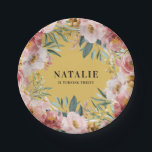 Plato De Papel Moda rosa de color de agua giratoria floral cumple<br><div class="desc">acuarela de colores florales de color rosa,  gris,  decoración fiesta de moda mostaza. Bonita temática fiesta moderna y elegante.</div>