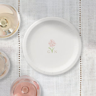 Plato De Papel Moda Rosa Rubor Boda Monograma