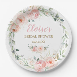 Plato De Papel Moda Rubor Floral Rosa Bebé Bridal Shower Cumpleañ