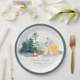 Plato De Papel Moda Rústica Boda de montaña de Pine Woods Camping