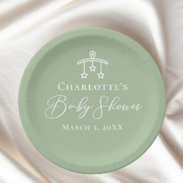 Plato De Papel Moda Sage Green Baby Shower Personalizado
