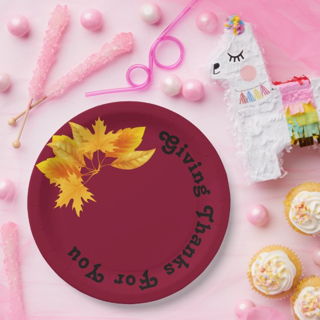 Plato De Papel Moda simple Borgoña Oro Acción de Gracias Cosecha (Fiesta)