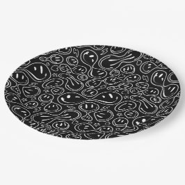 Plato De Papel Moda Sonriente Cara Mellado Patrón sonriente Negro