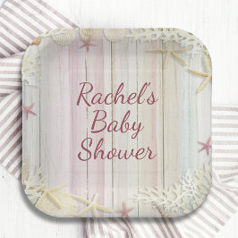 Plato De Papel Moda Tropical Beach Seashell Baby Shower Boho