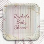 Plato De Papel Moda Tropical Beach Seashell Baby Shower Boho<br><div class="desc">Gracias Tropical Beach Seashell Baby Shower Boho Moda Modern Fiesta Plates presenta un diseño de bonito con temática playa en colores pastel con conchas y su texto personalizado en el centro en elegante tipografía de escritura caligrafía rosa. Suministros de fiesta para bebés. Diseñado por Evco Studio www.zazzle.com/store/evcostudio</div>