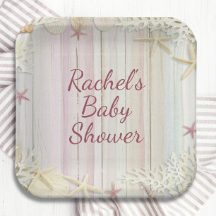 Plato De Papel Moda Tropical Beach Seashell Baby Shower Boho