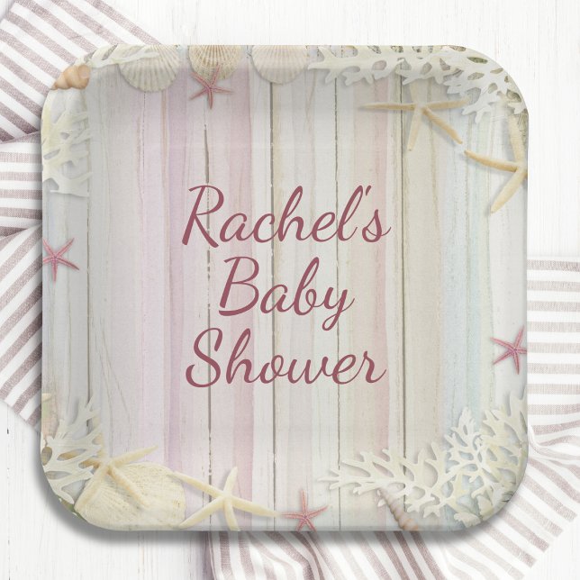 Plato De Papel Moda Tropical Beach Seashell Baby Shower Boho (Subido por el creador)