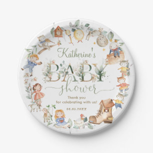 Plato De Papel Moda Vegetación Rhyme Baby Shower Neutral