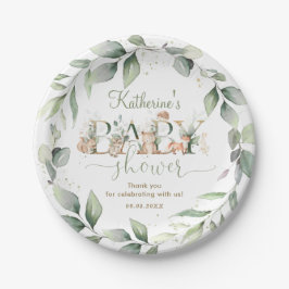 Plato De Papel Moda vegetal Animales Woodland Baby Shower Neutral