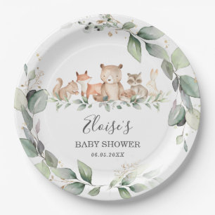 Plato De Papel Moda vegetal Animales Woodland Baby Shower Neutral