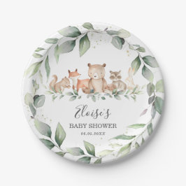 Plato De Papel Moda vegetal Animales Woodland Baby Shower Neutral