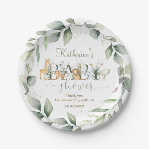 Plato De Papel Moda verde jungla animales Baby Shower Neutral