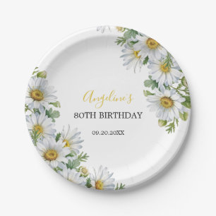 Plato De Papel Moda White Daisy Floral Verdor Cumpleaños