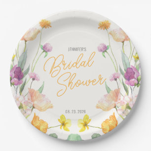 Plato De Papel Moda Wildflower Script Bridal Shower