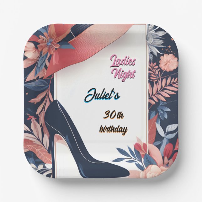 Plato De Papel Moda Zapato Elegante Adultos Noche 30 cumpleaños (Anverso)