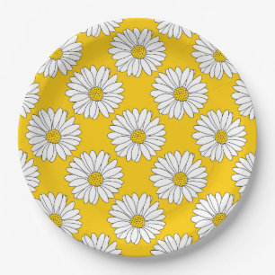 Plato De Papel Modelo amarillo 2 de la margarita blanca