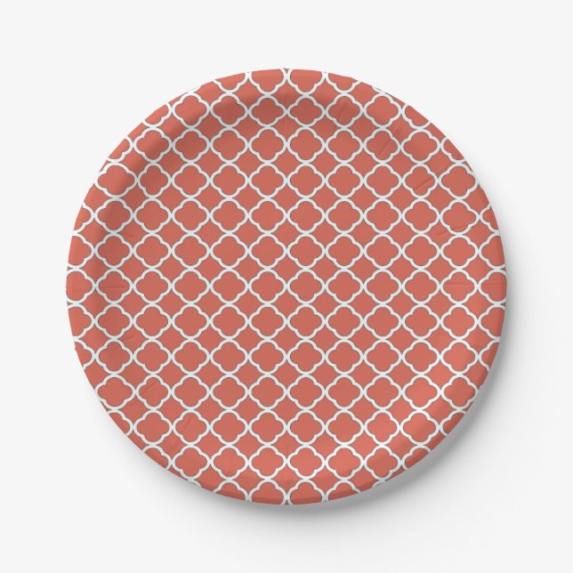 Plato De Papel Modelo anaranjado elegante de Quatrefoil Maroccan (Anverso)