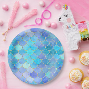 Plato De Papel Modelo Aqua Pearlescent & Gold Mermaid