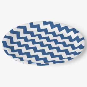 Plato De Papel Modelo blanco azul clásico de Chevron
