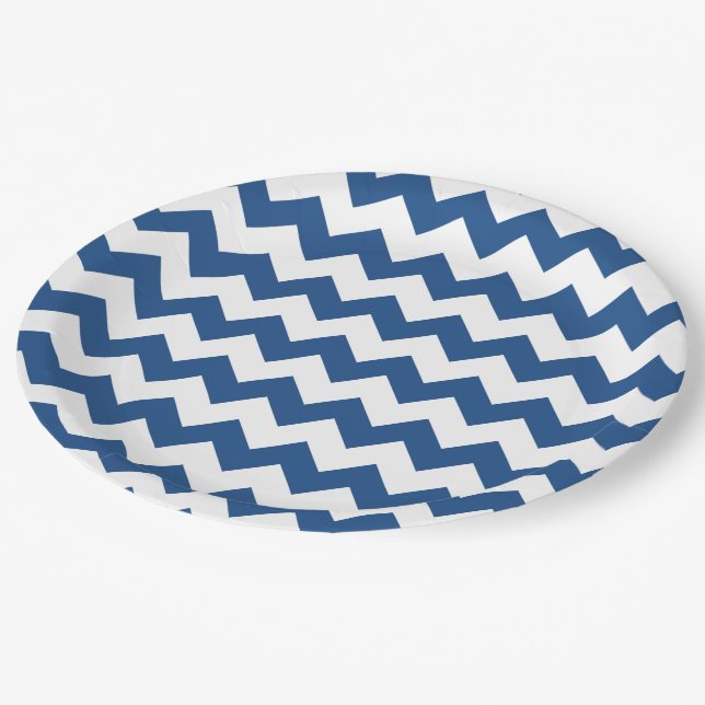 Plato De Papel Modelo blanco azul clásico de Chevron (Angular)