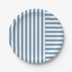 Plato De Papel modelo blanco azul de la raya
