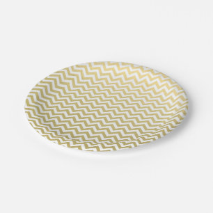 Plato De Papel Modelo blanco de Chevron del Relieve metalizado