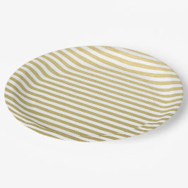 Plato De Papel Modelo blanco de las rayas del Relieve metalizado