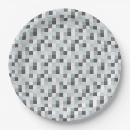 Plato De Papel Modelo blanco y gris de Pixelated