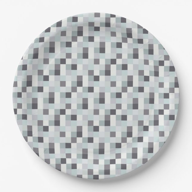 Plato De Papel Modelo blanco y gris de Pixelated (Anverso)
