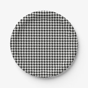 Plato De Papel Modelo blanco y negro de Houndstooth