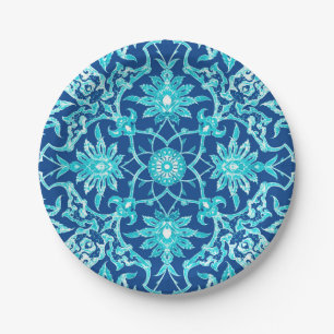 Plato De Papel Modelo chino de Nouveau del arte - turquesa y azul