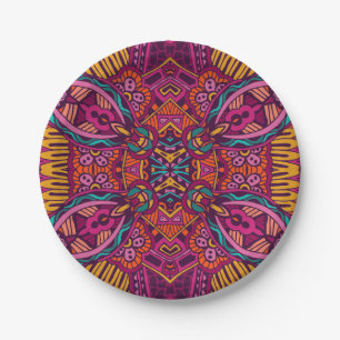 Plato De Papel Modelo colorido retro bohemio de Boho