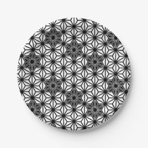 Plato De Papel Modelo de Asanoha del japonés - blanco y negro